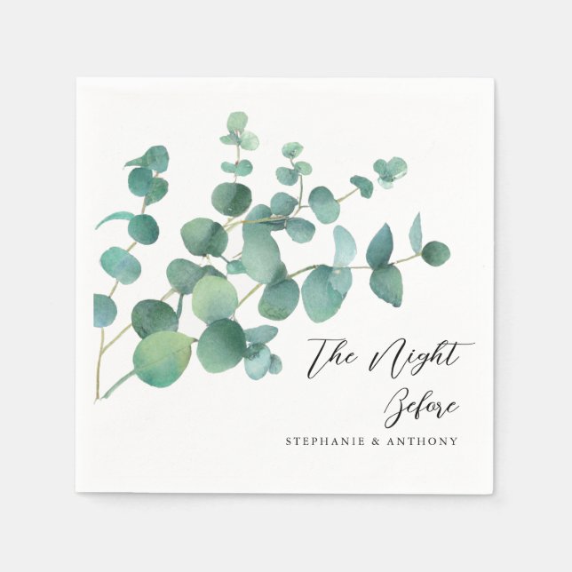 Botanical Watercolor Eucalyptus The Night Before Napkin (Front)