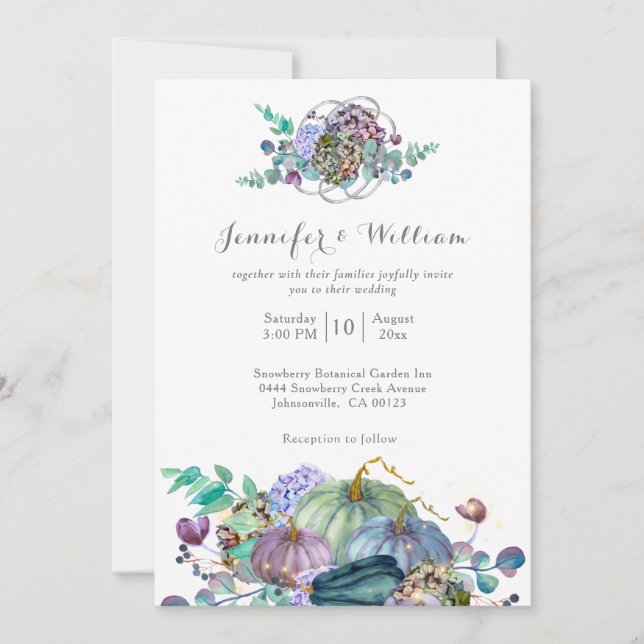Botanical Watercolor Fall Floral Pumpkin Wedding Invitation (Front)