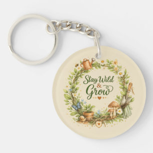 Botanical Watercolor Floral Wreath Inspirational  Keychain