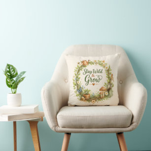 Botanical Watercolor Floral Wreath Inspirational Throw Pillow