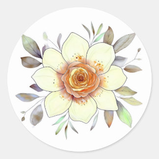 Botanical Watercolor Flower Painting With Foliage Classic Round Sticker