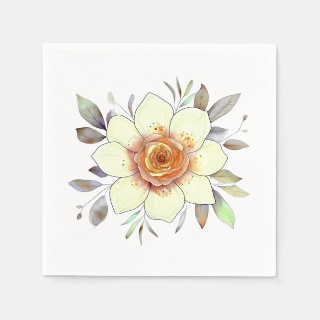 Botanical Watercolor Flower Painting With Foliage Napkin (Front)