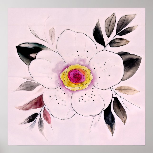 Botanical Watercolor Flower Painting With Foliage Poster (Front)