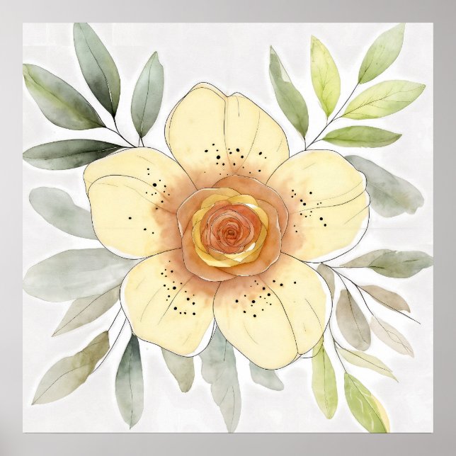 Botanical Watercolor Flower Painting With Foliage Poster (Front)