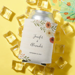 Botanical watercolor flowers boho Wedding Can Cooler