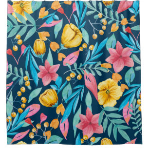Botanical watercolor: flowers, leaves ornament.