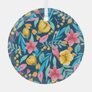 Botanical watercolor: flowers, leaves ornament. glass ornament