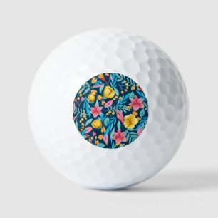 Botanical watercolor: flowers, leaves ornament. golf balls
