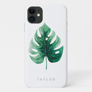 Botanical Watercolor Green Monstera Leaf iPhone 11 Case