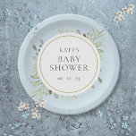 Botanical Watercolor Greenery Blue Baby Boy Shower Paper Plate<br><div class="desc">Featuring delicate watercolor greenery leaves,  these modern blue baby boys' shower,  sprinkle,  or couples shower paper plates can be personalized with your special event details. Designed by Thisisnotme©</div>