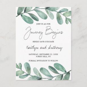 Botanical Watercolor Greenery Eucalyptus Announcem Announcement Postcard
