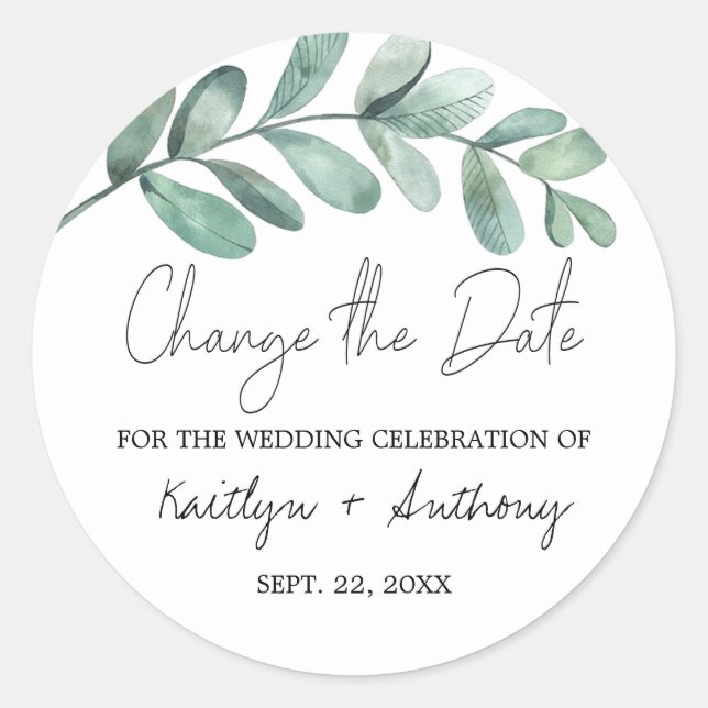 Botanical Watercolor Greenery Eucalyptus Classic R Classic Round Sticker (Front)