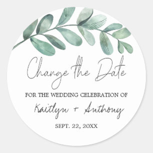 Botanical Watercolor Greenery Eucalyptus Classic R Round Sticker