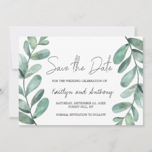 Botanical Watercolor Greenery Eucalyptus Save The Date