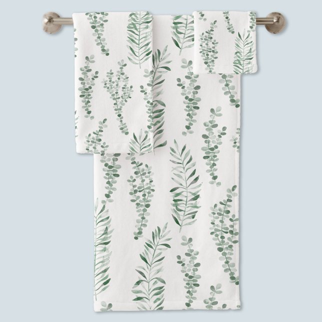 Botanical Watercolor Greenery Leaves Bath Towel Set (Creator Uploaded)