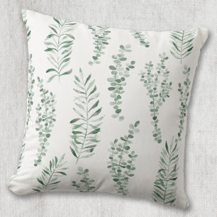 Botanical Watercolor Greenery Leaves Throw Pillow