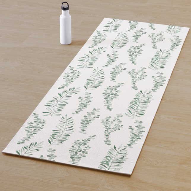 Botanical Watercolor Greenery Leaves Yoga Mat (Creator Uploaded)