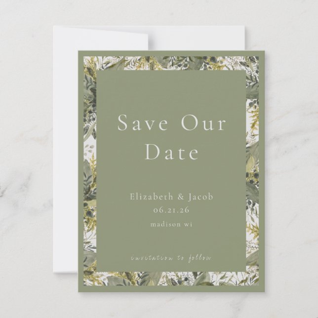 Botanical Watercolor Greenery Save the Date (Front)