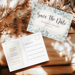 Botanical Watercolor Greenery Save the Date Announcement Postcard