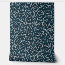 Botanical watercolor grey blue leaves on dark blue