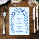 Botanical Watercolor Jewish Event Bar Bat Mitzvah Menu<br><div class="desc">Perfect menu card for a bat mitzvah, bar mitzvah or other Jewish celebration! Hand drawn delicate leaf trame art for you! FULLY CUSTOMIZABLE! Click on “Personalize” above to edit the text. Click "edit using design tool" to adjust the fonts, colours and placements and to add text to the back side...</div>