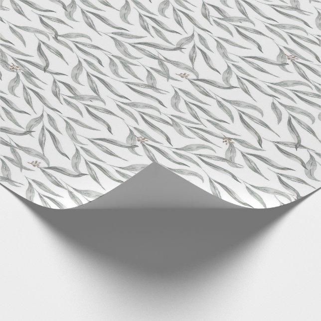 Botanical Watercolor Leaves Australian Eucalyptus Wrapping Paper (Corner)