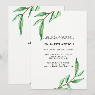Botanical Watercolor Leaves Graduation Party Invitation