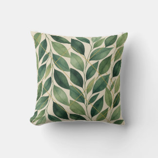 Botanical Watercolor Leaves Throw Pillow | Green L
