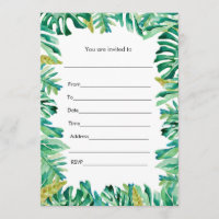 Botanical Watercolor Painted Invitation Fill In