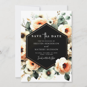 Botanical Watercolor Peach Wedding Save The Date