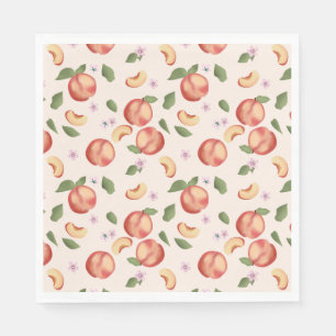 Botanical Watercolor Peaches & Blossoms Napkin