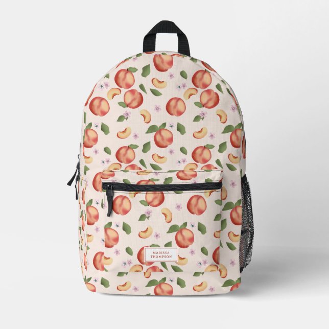 Botanical Watercolor Peaches & Blossoms  Printed Backpack (Front)