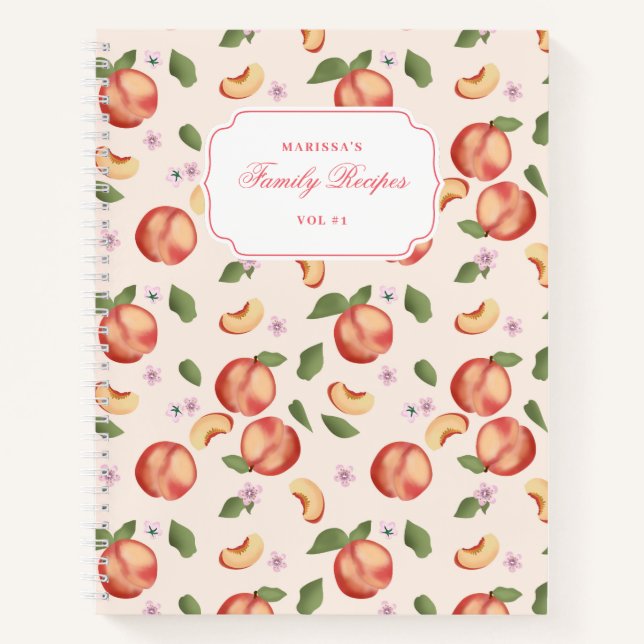 Botanical Watercolor Peaches & Blossoms Recipe Notebook (Front)