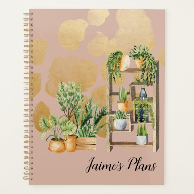 Botanical Watercolor Plants Script Name Blush Planner (Front)