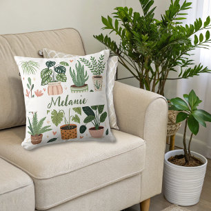 Botanical Watercolor Potted Plants Throw Pillow