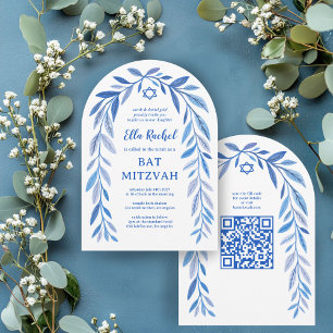 Botanical Watercolor QR Code Bar Bat Mitzvah Arch Invitation