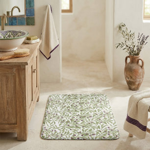 Botanical Watercolor Sage Green Olive Branch Bath Mat