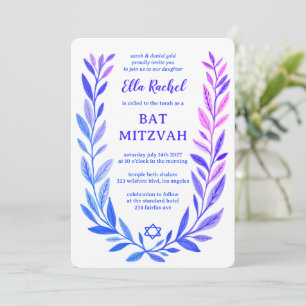Botanical Watercolor Star of David Bar Bat Mitzvah Invitation