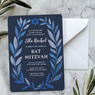 Botanical Watercolor Star of David Bar Bat Mitzvah Invitation