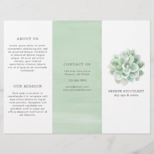 Botanical Watercolor Succulent Trifold Brochure