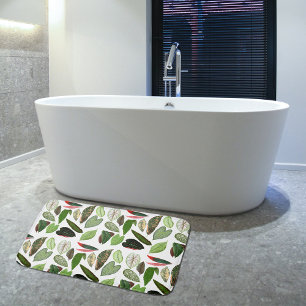 Botanical Watercolor Vintage Greenery Leaves  Bath Mat