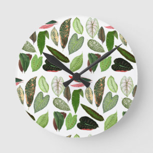 Botanical Watercolor Vintage Greenery Leaves Round Clock