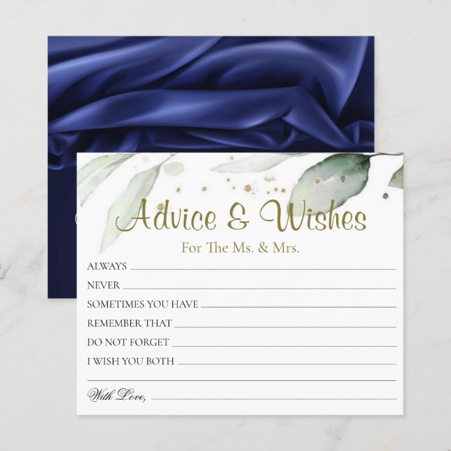 Botanical Watercolor Wedding Advice Wishes Cards (Front/Back)