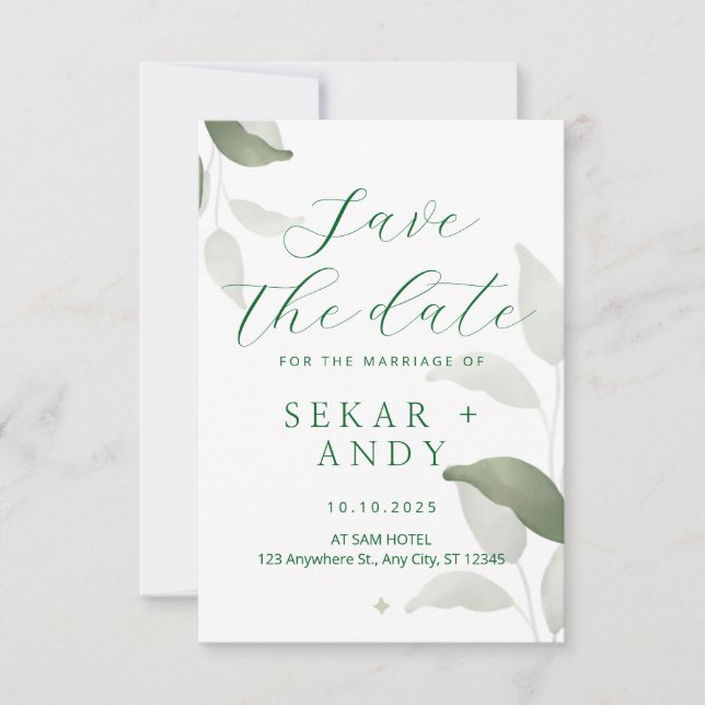 Botanical watercolor wedding save the date (Front)