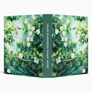 Botanical Watercolor White Blossoms Green Leaves Binder