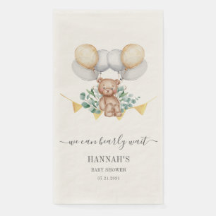 Botanical We Can Bearly Wait Bear Baby Shower Napkin