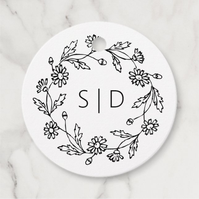 Botanical Wedding black white Favour Tags (Front)