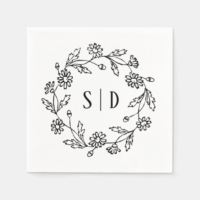 Botanical Wedding black white Napkin (Front)