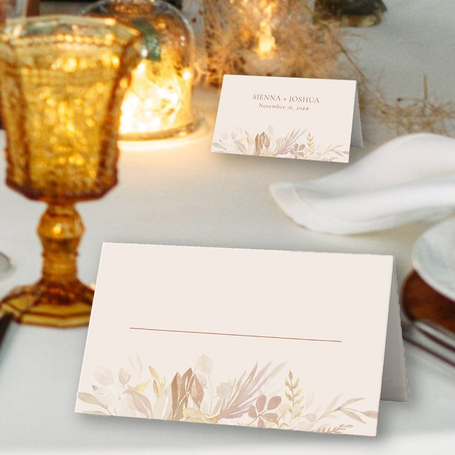 Botanical Wedding Cream Burnt Orange Personalized Place Card (Cream table place card from the Foliage Duet wedding collection by Darling & May)