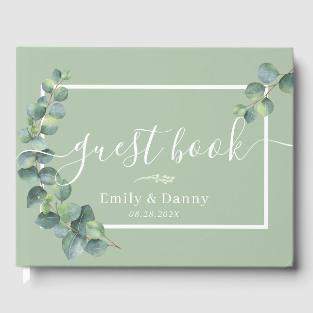 Botanical Wedding Elegant Sage Green Guest Book (Front)
